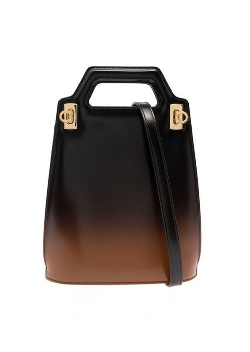 Ferragamo 'Wanda' Mini Black and Brown Handbag with Airbrushing in Leather Woman