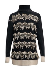 Figue Azadeh Fringe Turtleneck Sweater In Black/ivory