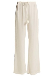 Figue - Simone Straight-leg Embroidered Crepe Trousers - Womens - White