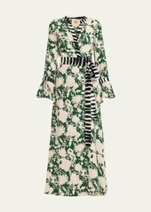 Figue Calliope Mixed-Print Belted Maxi Wrap Dress