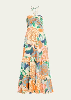 Figue June Floral Halter Tiered Maxi Dress