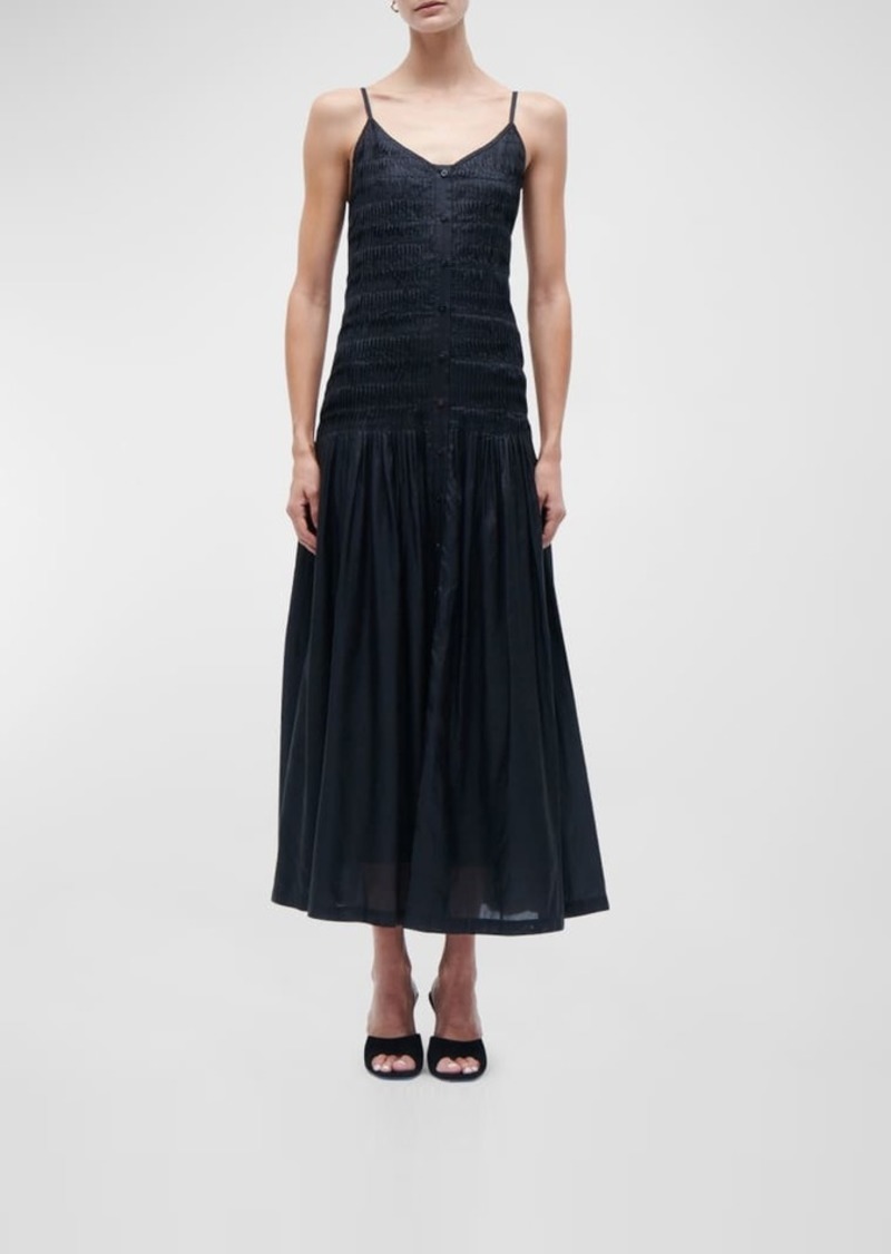 Figue Holkham Pleated Button-Front Maxi Dress