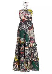 Figue June Abstract Cotton Halter Maxi Dress
