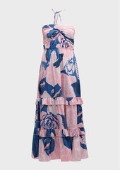 Figue June Floral-Print Ruffle Halter Maxi Dress