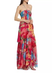 Figue Lula Floral Silk Halter Maxi Dress