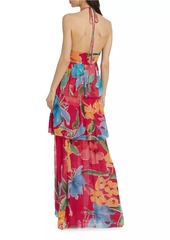 Figue Lula Floral Silk Halter Maxi Dress