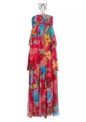 Figue Lula Floral Silk Halter Maxi Dress