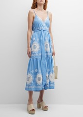 Figue Monroe Tiered Floral Embroidered Sleeveless Midi Dress