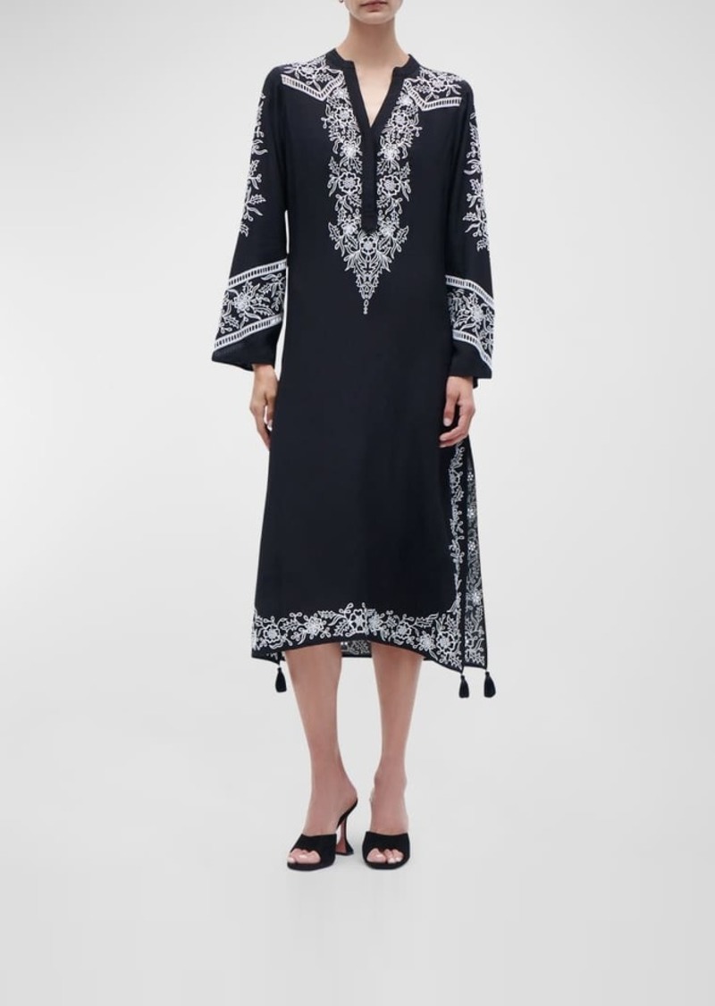 Figue Paola Embroidered Border Slits-Hem Midi Kaftan Dress
