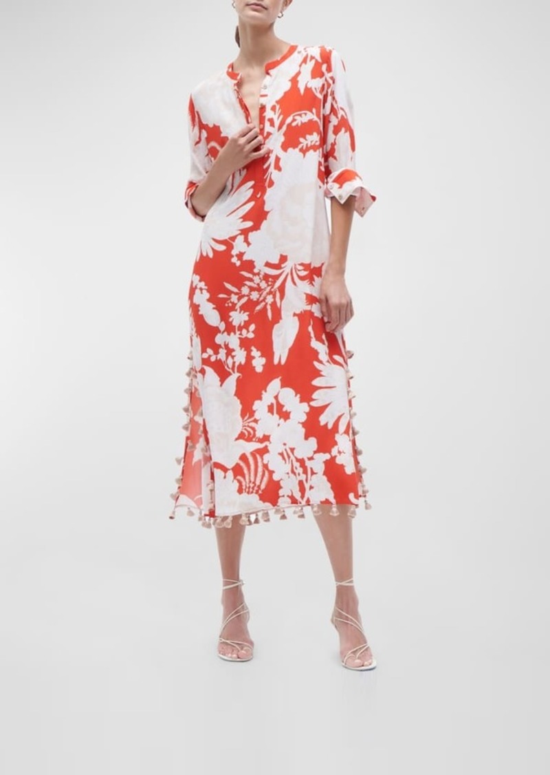Figue Paolina Floral-Print Tassel Slit-Hem Midi Kaftan Dress