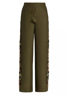 Figue Theodora Floral Embroidered Silk Pants
