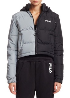 fila toto reflective silver cropped puffer jacket