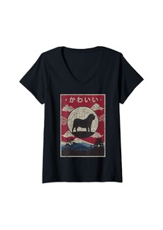 Womens Fila Brasileiro Japanese Design Kawaii Dog Mom Dad V-Neck T-Shirt