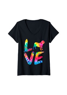 Womens Fila Brasileiro Tie Dye Love Dog Mom Dad V-Neck T-Shirt