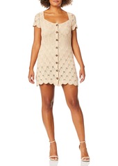 findersKEEPERS Women's Coconut Cap Sleeve Scallop Knit Buttondown Short Dress  l