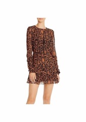 findersKEEPERS Women's Lana Long Sleeve Shirred Skin Mini Dress tan Snake s