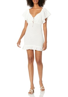 findersKEEPERS Women's Riviera Cap Sleeve Lace-up Ruffle Trim Short Dress  m