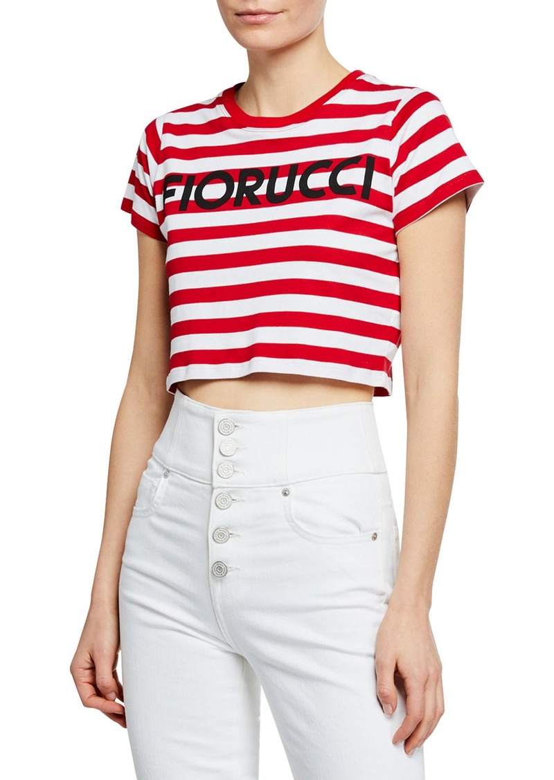 Striped Logo-Graphic Short-Sleeve Cropped Tee