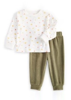 First Impressions Baby Boys Mushroom Print T Shirt Solid Velour Pull On Pants Created For Macys