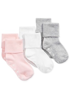 First Impressions Baby Girls Cuffed Socks, Pack of 3, Created for Macy's - Pink/Gray Multi