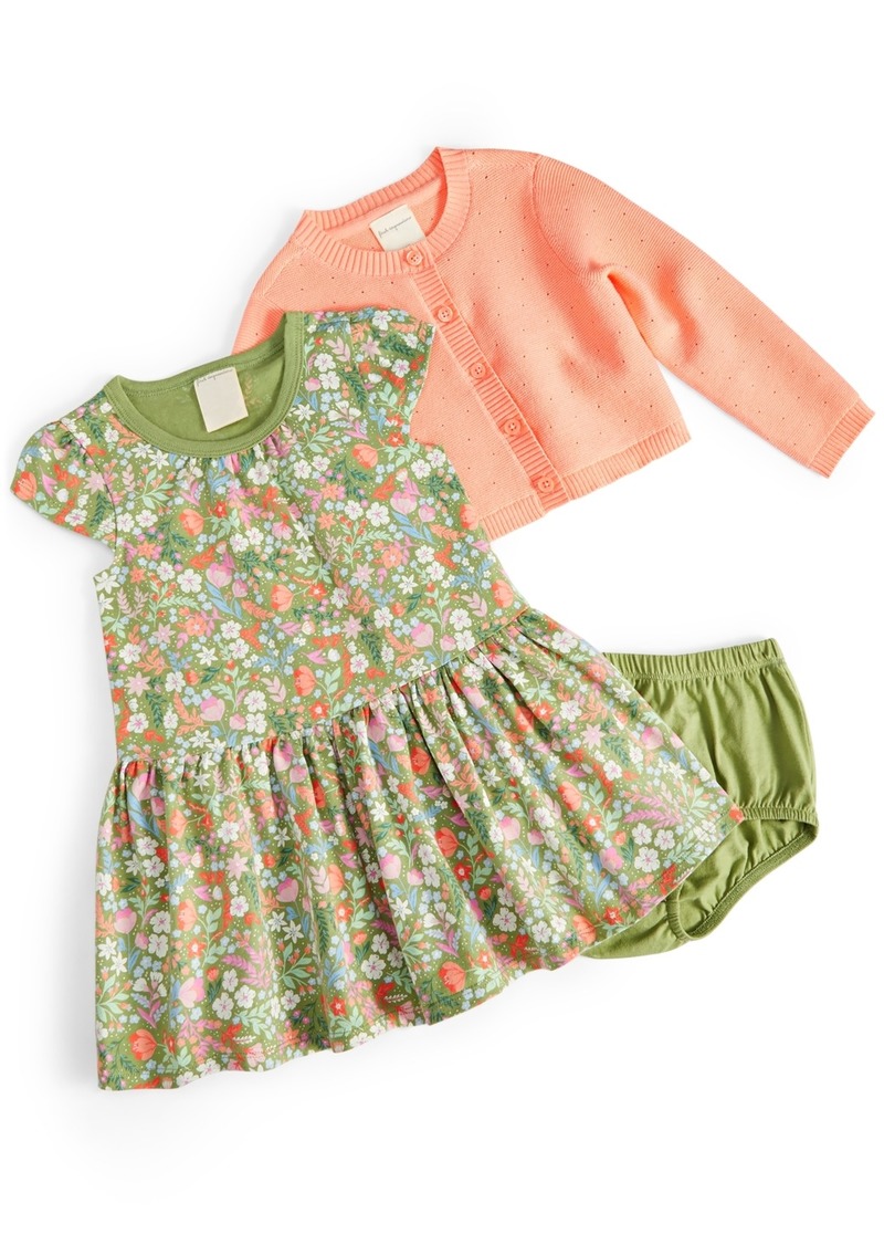 First Impressions Baby Girls Cardigan and Floral-Print Dress, 2 Piece Set, Created for Macy's - Aloe Vera Green