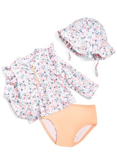 First Impressions Baby Girls Dinosaur Floral Swim Shirt, Bottoms and Hat, 3 Piece Set, Created for Macy's - Bright White