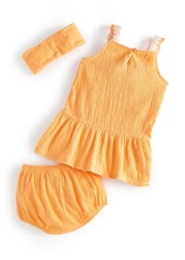 First Impressions Baby Girls Gauze Headband, Dress & Bloomers, 3 Piece Set, Created for Macy's - Melon Sorbet