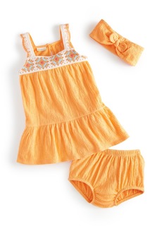 First Impressions Baby Girls Gauze Headband, Dress & Bloomers, 3 Piece Set, Created for Macy's - Melon Sorbet