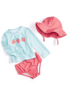 First Impressions Baby Girls Strawberry Swim Shirt, Shorts and Hat, 3 Piece Set, Created for Macy's - Porcelain Green