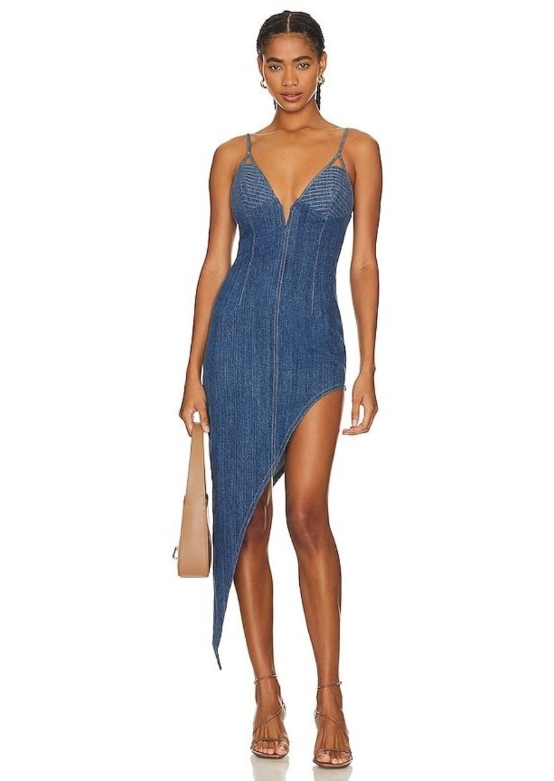 fleur du mal Asymmetrical Denim High Leg Dress