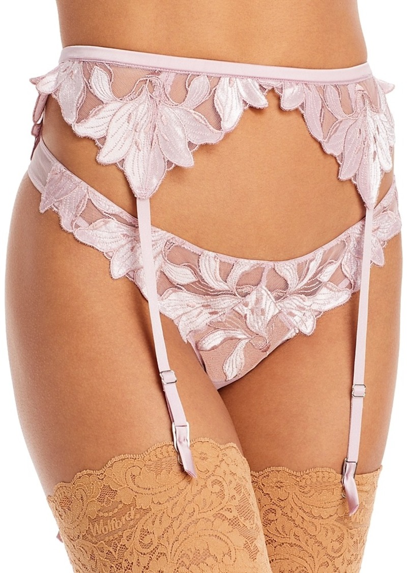 Fleur du Mal Velvet Lily Embroidered Garter Belt