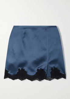 Fleur Du Mal James Lace-trimmed Washed Silk-satin Mini Skirt