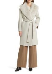 Fleurette Reese Genuine Shearling Collar Belted Wool Coat