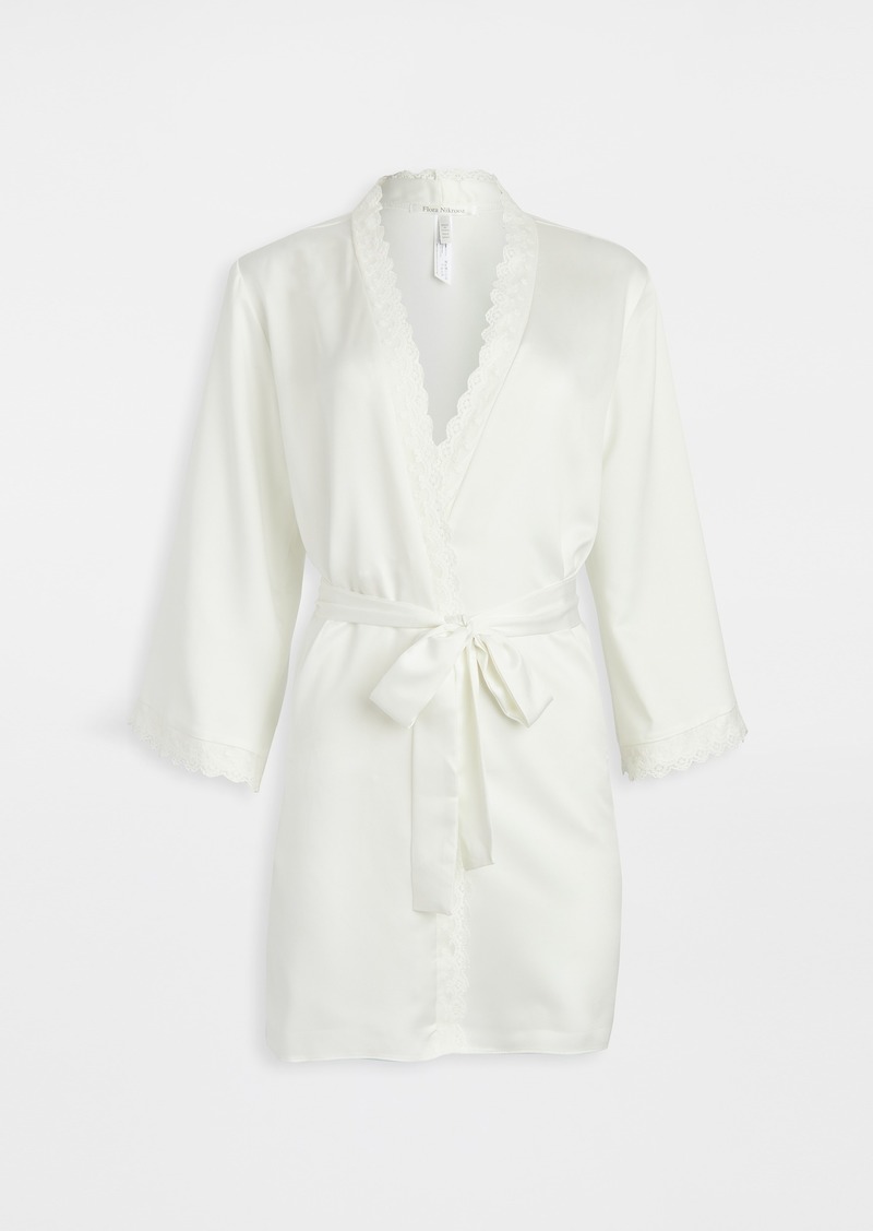 Flora Nikrooz Solid Charmeuse Wrap Robe with Lace Trim