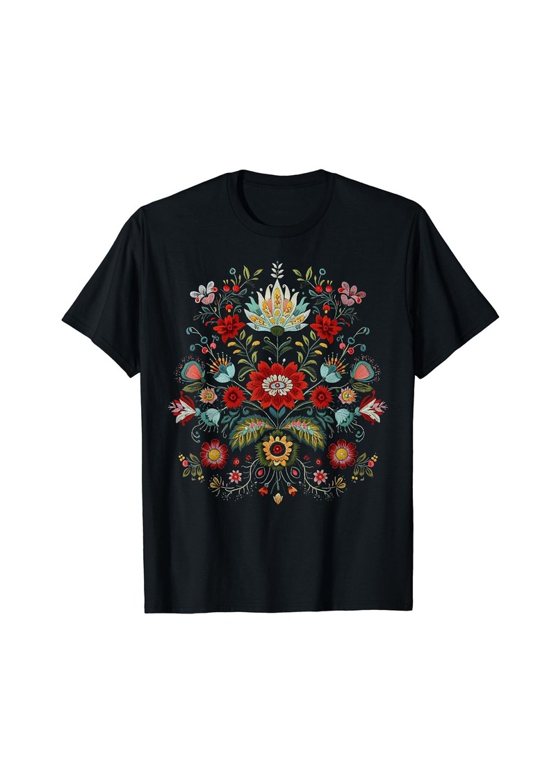 Folk Clothing Polish Embroidery Traditional Folk Art Floral T-Shirt