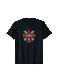 Folk Clothing Rosemaling Floral Norwegian Folk Art Bright Colors T-Shirt