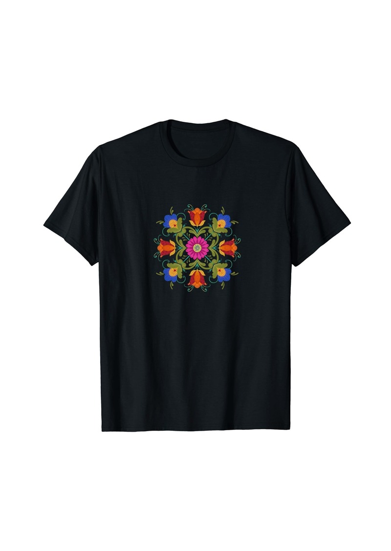 Folk Clothing Rosemaling Floral Norwegian Folk Art Bright Colors T-Shirt