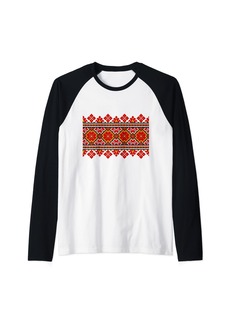 Folk Clothing Ukrainian Folk Ornament - Thread Embroidery Ukrainian Folk Raglan Baseball Tee