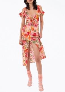For Love & Lemons Beth Floral Corded Lace Midi Dress In Pink