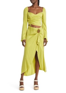 For Love & Lemons Allie Long Sleeve Cutout Cupro Blend Midi Dress in Green at Nordstrom