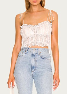 For Love & Lemons Jules Ruffled Lace Crop Top In White