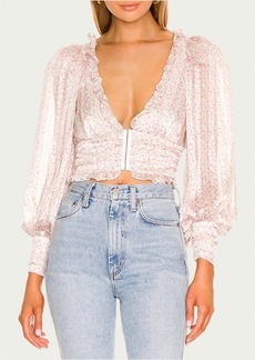 For Love & Lemons Natalie Floral-Print Cropped Top In Ivory