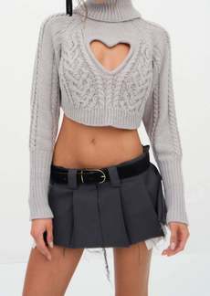 For Love & Lemons Vera Cropped Cut Out Sweater In Grey