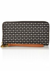 Fossil Women's Logan Leather RFID-Blocking Zip Around Clutch Wallet with Wristlet Strap