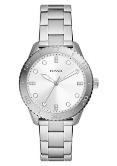 Fossil Dayle CZ Embellished Stainless Steel Bracelet Watch
