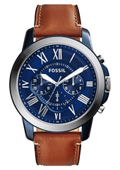 Fossil 'Grant' Round Chronograph Leather Strap Watch, 44mm