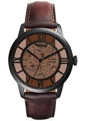 Fossil Men's Automatic Townsman Dark Brown Leather Strap Watch 44mm ME3098 - Brown