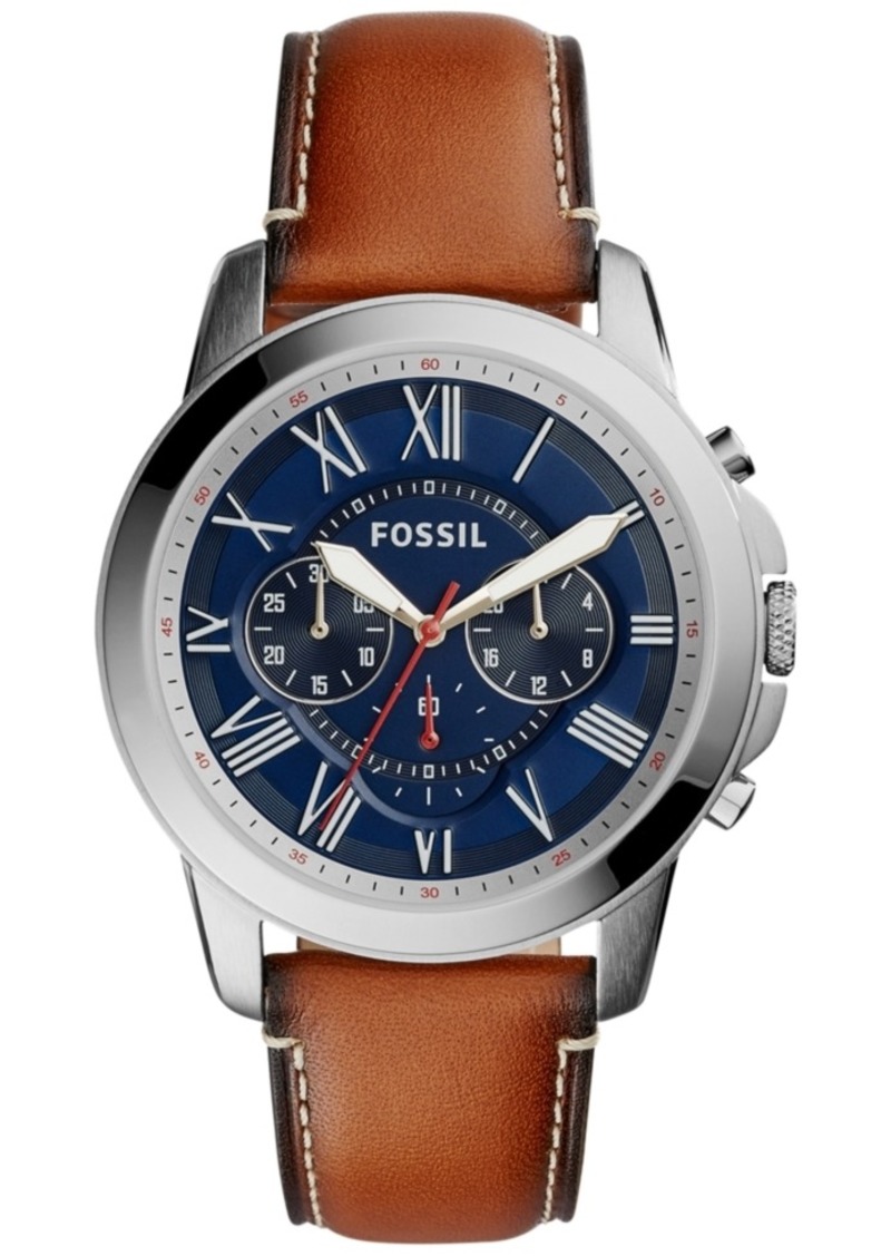 Fossil Men's Chronograph Grant Light Brown Leather Strap Watch 44mm FS5210
