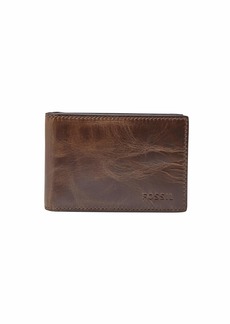 Fossil Men's Derrick Leather Slim Minimalist Magnetic Money Clip Bifold Front Pocket Wallet Dark Brown (Model: ML3684201)