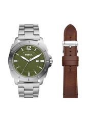 Fossil Men's Privateer Three-Hand Date, Stainless Steel Watch Set